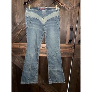 Style Life Attitude‎ Y2K Women's Sz 3/4 Blue Jeans Low Rise Flare Side Zipper